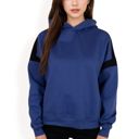 Blue Large Women's Oversized Hoodie with Contrast Shoulder Stripes