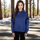 Blue Large Women's Oversized Hoodie with Contrast Shoulder Stripes