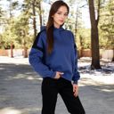 Blue Large Women's Oversized Hoodie with Contrast Shoulder Stripes