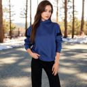 Blue Large Women's Oversized Hoodie with Contrast Shoulder Stripes