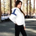 White Large Women's Oversized Hoodie with Contrast Shoulder Stripes