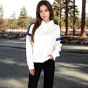 White Large Women's Oversized Hoodie with Contrast Shoulder Stripes