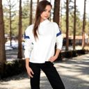 White Medium Women's Oversized Hoodie with Contrast Shoulder Stripes