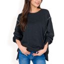 Black Large Women's Oversized Long Sleeve Pullover Sweatshirt with Drop Shoulders and Side Slits