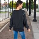 Black Large Women's Oversized Long Sleeve Pullover Sweatshirt with Drop Shoulders and Side Slits