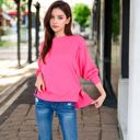 Red Large Women's Oversized Long Sleeve Pullover Sweatshirt with Drop Shoulders and Side Slits