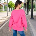 Red Medium Women's Oversized Long Sleeve Pullover Sweatshirt with Drop Shoulders and Side Slits