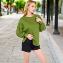 Green Large Women's Oversized Long Sleeve Pullover Sweatshirt with Drop Shoulders and Side Slits