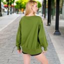 Green Large Women's Oversized Long Sleeve Pullover Sweatshirt with Drop Shoulders and Side Slits