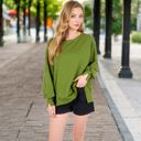 Green Large Women's Oversized Long Sleeve Pullover Sweatshirt with Drop Shoulders and Side Slits