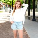 White Large Women's Oversized Long Sleeve Pullover Sweatshirt with Drop Shoulders and Side Slits