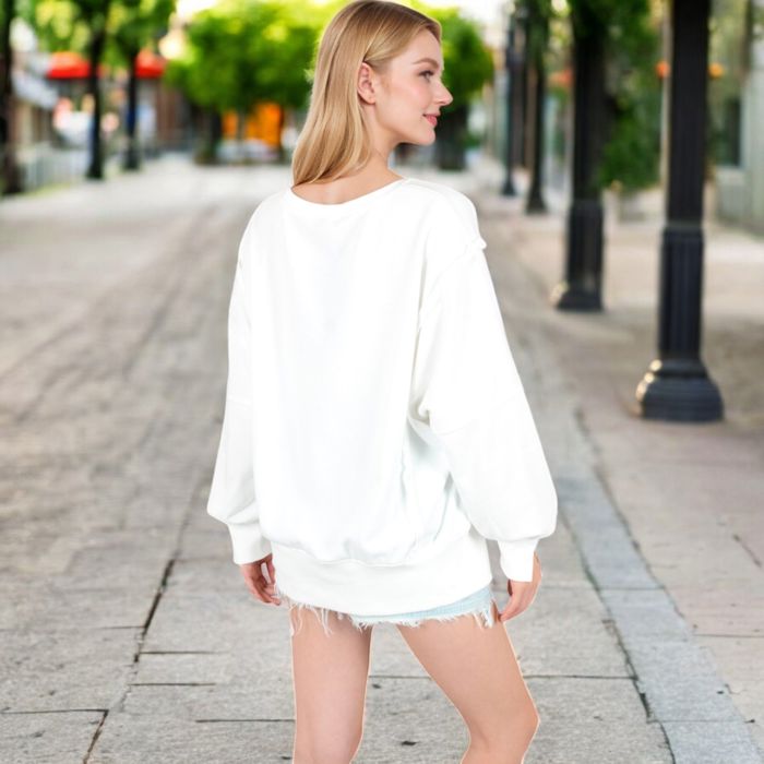 Women's Oversized Long Sleeve Pullover Sweatshirt with Drop Shoulders and Side Slits