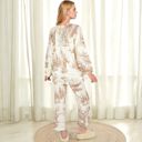 Beige Large Women's Two-Piece Printed Lounge Set with Button-Up Top and Elastic Waist Pants