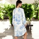 Blue Large Women's Printed Button-Up Long Sleeve Shirt Dress with Relaxed Fit