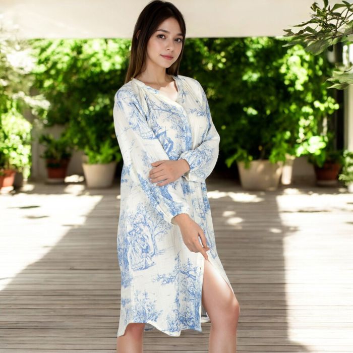 Women's Printed Button-Up Long Sleeve Shirt Dress with Relaxed Fit