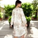 Beige Large Women's Printed Button-Up Long Sleeve Shirt Dress with Relaxed Fit