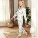 Blue Large Women's Printed Button-Up Pajama Set with Piping Details