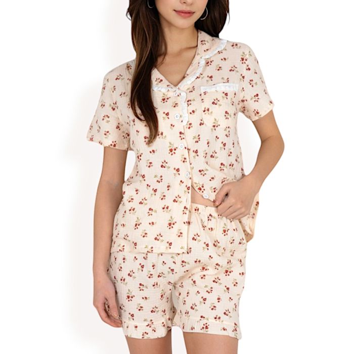 Women's Floral Print Button-Up Short Pajama Set