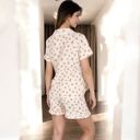 Beige Large Women's Floral Print Button-Up Short Pajama Set