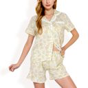 Blue Large Women's Floral Print Button-Up Short Pajama Set