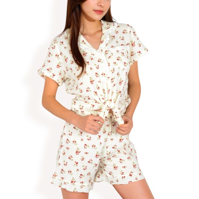 Women's Floral Print Button-Up Short Pajama Set