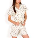 White Large Women's Floral Print Button-Up Short Pajama Set