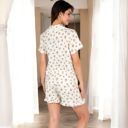 White Large Women's Floral Print Button-Up Short Pajama Set