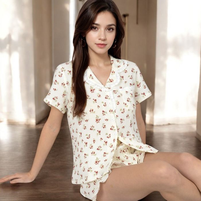 Women's Floral Print Button-Up Short Pajama Set