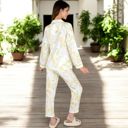 White Large Women's Printed Gauze Pajama Set with Button-Up Shirt and Relaxed Fit Pants