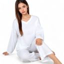  Women's V-Neck Top and Wide-Leg Pant Set in Soft Waffle Knit