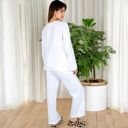 White Large Women's V-Neck Top and Wide-Leg Pant Set in Soft Waffle Knit