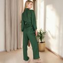 Green Large Women's Wrap Top and Wide-Leg Pants Set with Tie Waist