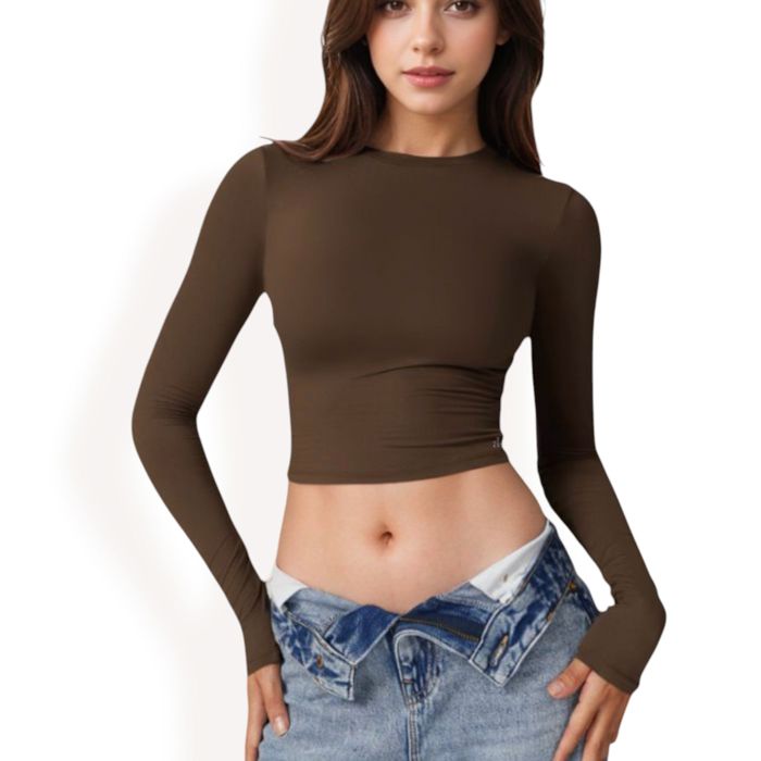 Women's Long Sleeve Cropped Crew Neck Top