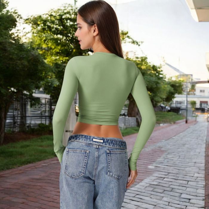 Women's Long Sleeve Cropped Crew Neck Top