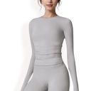 Gray Large Women's Long Sleeve Seamless Activewear Top