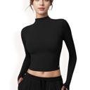  Women's Long Sleeve Mock Neck Cropped Activewear Top