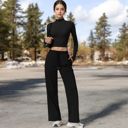 Black Small Women's Long Sleeve Mock Neck Cropped Activewear Top