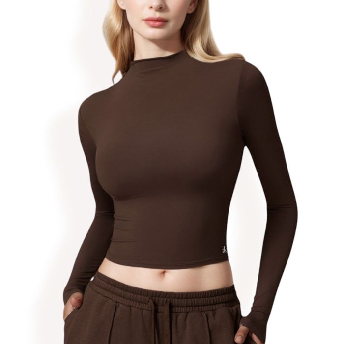 Women's Long Sleeve Mock Neck Cropped Activewear Top