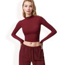 Red Medium Women's Long Sleeve Mock Neck Cropped Activewear Top