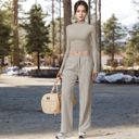 Beige Large Women's Long Sleeve Mock Neck Cropped Activewear Top