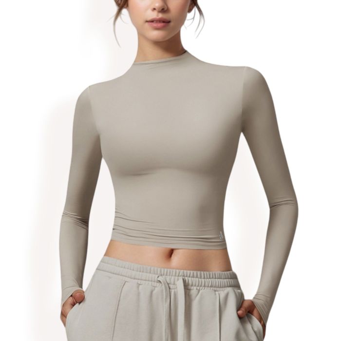 Women's Long Sleeve Mock Neck Cropped Activewear Top