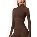 Brown Large Women's Long Sleeve Zip-Up Activewear Jacket