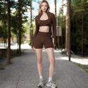 Brown Large Women's Long Sleeve Zip-Up Activewear Jacket