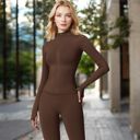 Brown Large Women's Long Sleeve Zip-Up Activewear Jacket