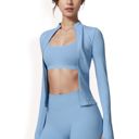 Blue Large Women's Long Sleeve Zip-Up Activewear Jacket