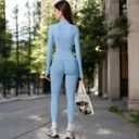 Blue Large Women's Long Sleeve Zip-Up Activewear Jacket