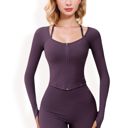 Purple Large Women's Long Sleeve Zip-Up Top with Thumbholes