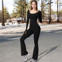 Black Large Women's High Waist Flared Leg Yoga Pants