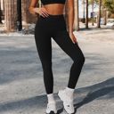 Black Large Women's High Waist Seamless Leggings with Full