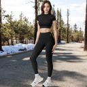 Black Medium Women's High-Waist Textured Seamless Leggings